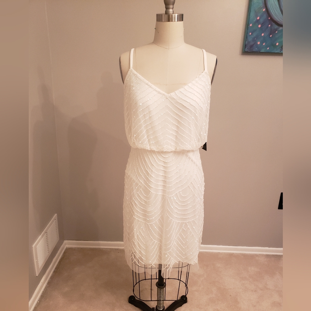 White beaded adrianna papell dress